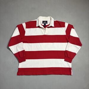 Vintage 90s Lands End Striped Rugby Polo Shirt Men's XL Red